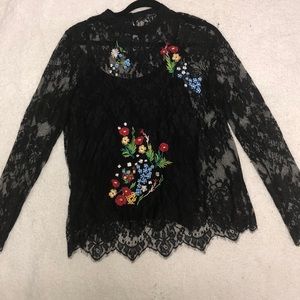 Spring black lace top with colorful flowers 🌸 🌺